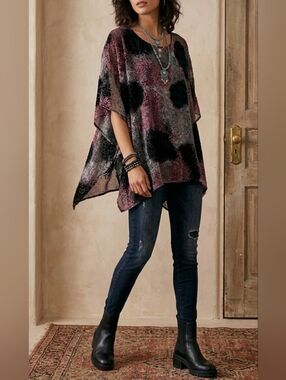 ​APNY Burnout Velvet Poncho Tunic Blouse L XL Whimsygoth Boho Lagenlook